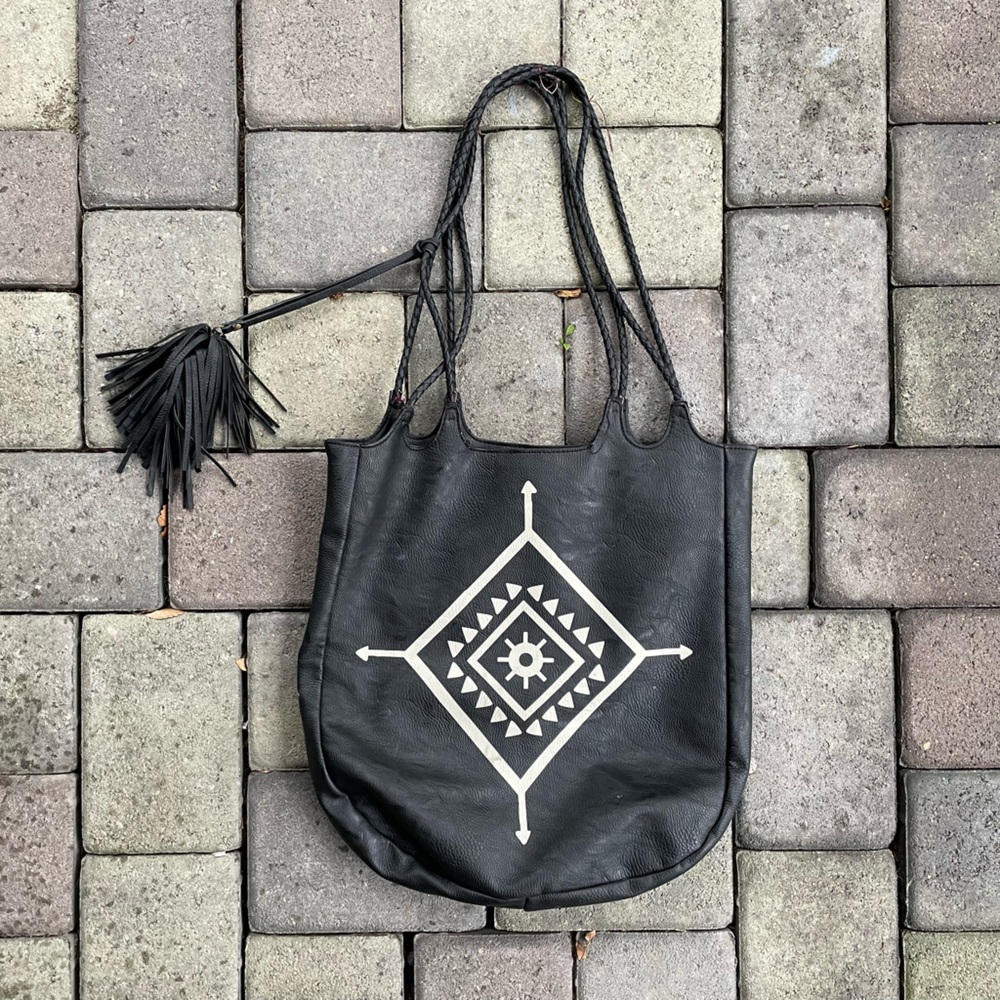 Black Vegan Leather , Two Handle Hobo Shoulder Bag